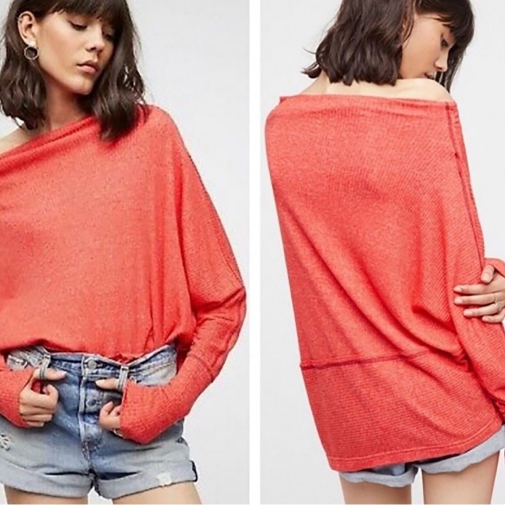 Free People Red Oversized Long Sleeve Sweatshirt